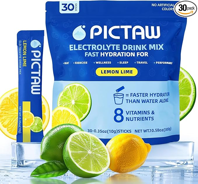 Electrolytes Powder Packets - Hydration Packets, Liquid Daily IV Hydrate Packet for Dehydration Relief and Rehydration Portable, Electrolyte Drink Mix Vegan/Non-GMO (Lemon Lime 30 Pack)