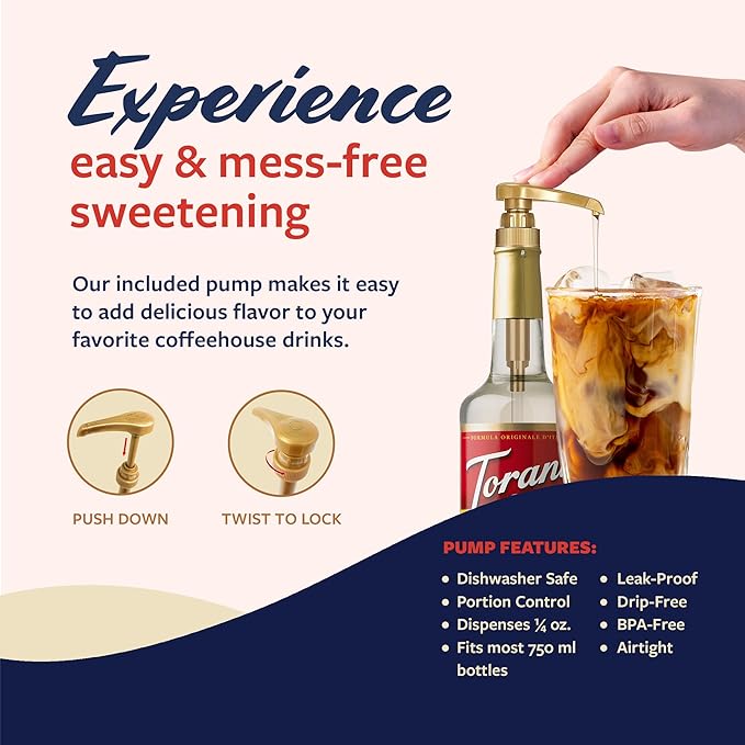 Torani Coffee Syrup, White Chocolate Flavored Syrup for Drinks, Glass Bottle with Pump Included, 25.4 Fl Oz