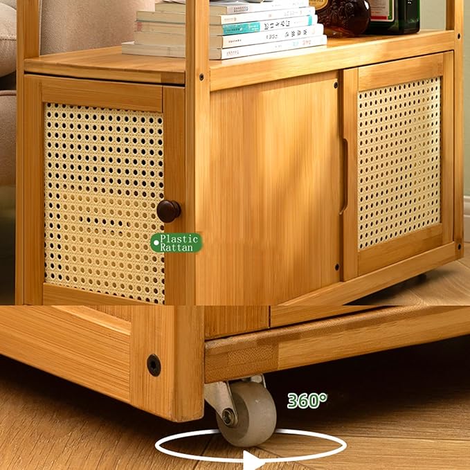 Side Table Glass Top Movable End Table Coffee Station Table, MDF Coffee Bar Stand Cart with Storage Coffee Table on Wheels,for Home Kitchen, Entryway, Living Room,Dining Room(Brown)