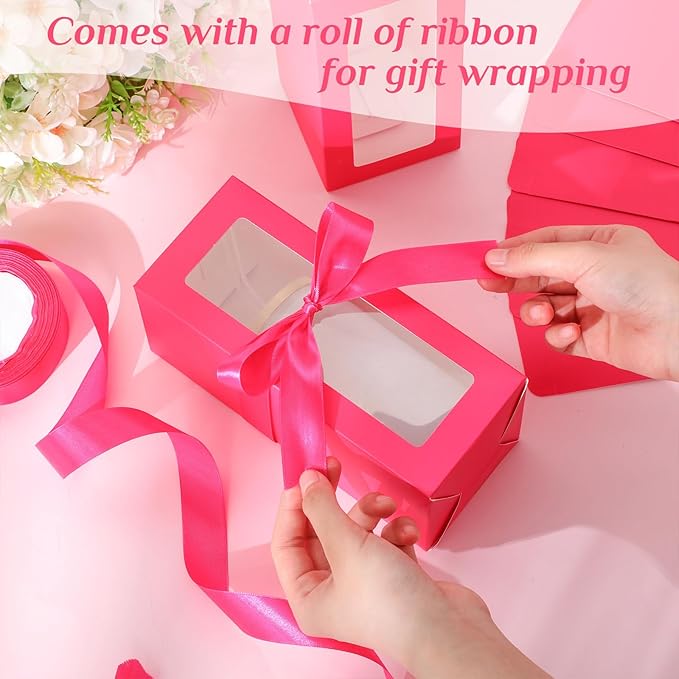 Honoson 24 Pcs Tumbler Gift Box with Ribbon for Sublimation Glass Exhibition Boxes Transparent for 12oz 16oz 20oz Drinking Cup Glasses Jars Mug Can Blanks(Hot Pink)