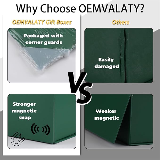 OEMVALATY Green Gift Box,8x8x4 Inches Gift Boxes with Lids for Presents with Magnetic Closure and Ribbon for Wedding,Storage,Birthday