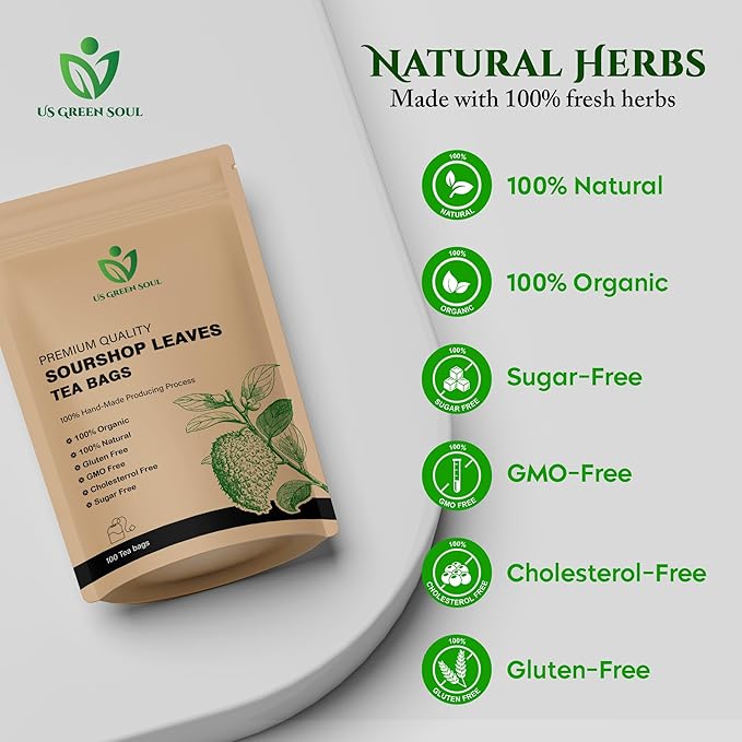 Soursop Leaves Tea Bags – 100% Natural Graviola Leaf Herbal Tea – Pure Dried Soursop Leaves for Infusion – Caffeine-Free Herbal Tea Bags