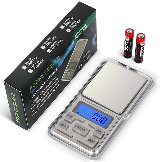 Compact Digital Pocket Scale, Stainless Steel Panel 500g 0.01 Gram Accuracy Portable Kitchen Digital Scale with LCD Display for Food Jewelry Weighing Cooking Baking Coffee Handmade