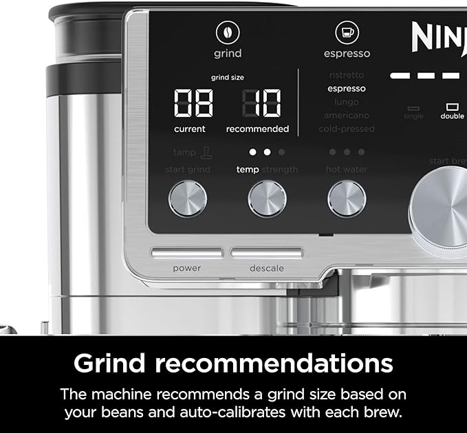 Ninja Luxe Café Pro Series, Espresso Machine, Drip Coffee, Cold Brew, Hot Water, Integrated Tamper, Built-in Grinder, Hands-Free Frother for Cappuccinos, Lattes, Americanos, Dairy or Non-Dairy, ES701 (Renewed)