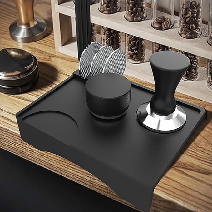 Joyeee Espresso Tamping Pad, Silicone Espresso Tamper Mat Small Coffee Tamping for Home Kitchen Office Bar Shop Worktop Espresso Machine, Smooth Surface, Easy to Clean, Black 7.7 x 5.8 inch