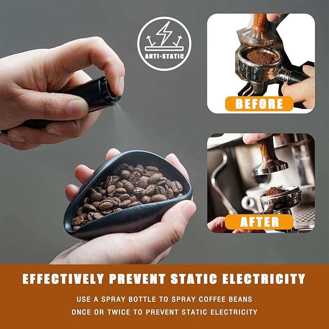 Coffee Bean Dosing Cup, Capacity 20-30g, Measuring Cup with 10ML RDT Spray Bottle and Grind Size Ruler, Ultimate Coffee Kit 3-in-1 Pro Set, Espresso Lover Gift, Tea Bar Accessories Kit (Black Ceramic)