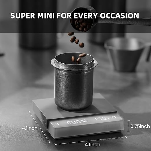 MHW-3BOMBER Mini Coffee Scale with Timer, 2kg/0.1g Rechargeable Espresso Scale,White Coffee Bean Scale with Manual/Smart Modes,Portable for Travel, ES6034W