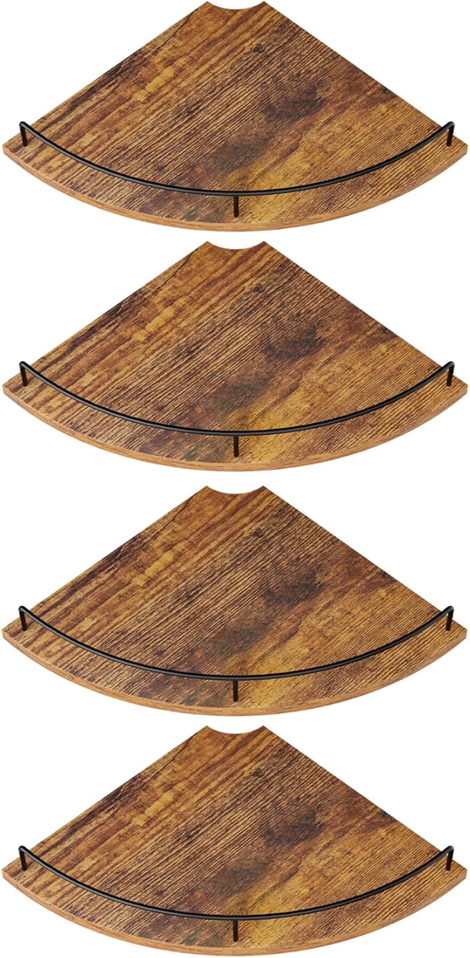 Corner Shelf Wall Mount, Floating Corner Shelves, Set of 4 Corner Wall Shelf Organizer,Rustic Wood Wall Storage Display Shelves forLiving Room Bedroom Bathroom Kitchen