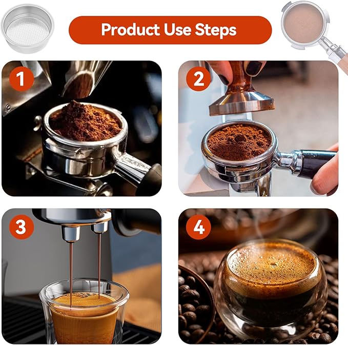 Stainless Steel Coffee Filter, 51mm Double Layer Pressurized Filter Basket Espresso Filter Basket Espresso Machine Parts for Portafilter Coffee Machine(Double Cup)