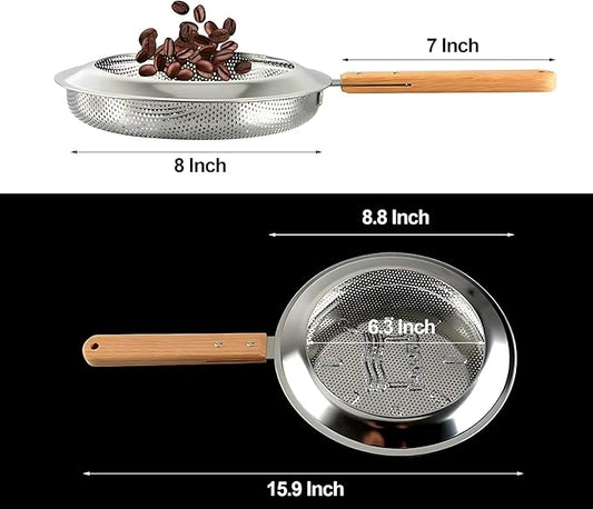 Coffee Bean Roaster, Handy Coffee Roaster Machine for Home & Outdoor Coffee Beans Baking, Stainless Steel with Wooden Handle, Lightweight, Portable, Multipurpose, Manual Coffee Baking Tool