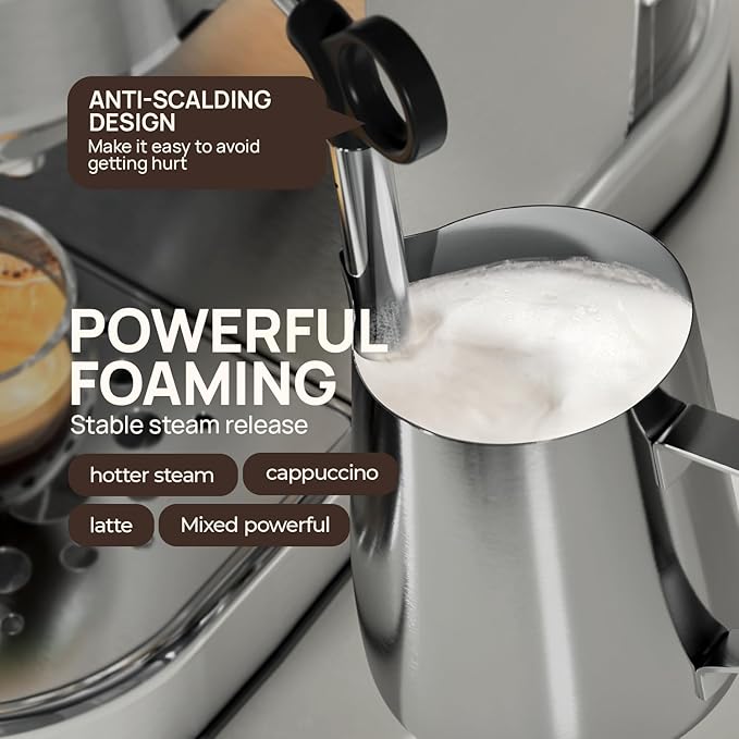JZ.CAFE Espresso Machine 20 Bar, Compact Espresso Maker, Stainless Steel Expresso Coffee Machines with Steam Milk Frother & 34oz Removable Water Tank for Home, Cappuccino Machine, Great Gift