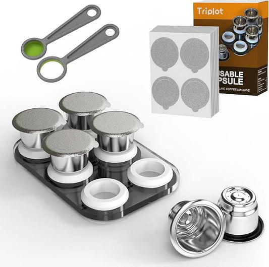 Reusable Capsules for Nespresso OriginalLine - 6pcs Refillable Coffee Pods,Stainless Steel Cups Compatible for Nespresso OriginalLine Machine (6Pods+100pcs Lids+Storage Board)