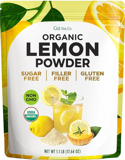 Gya Tea Co Organic Lemon Juice Powder 1.1lb (17.64 Oz) - Antioxidant Rich Superfood for Drinks, Baking - Immunity & Energy Boost - Fresh Natural Whole Fruit - Non-GMO, Gluten-Free, Sugar-Free