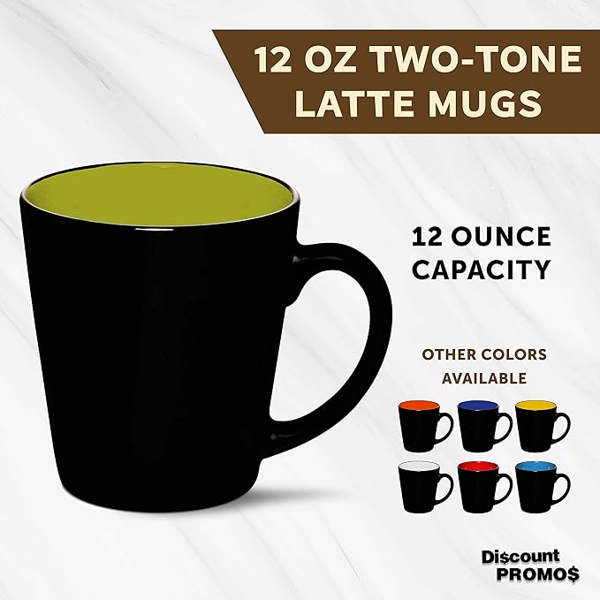 DISCOUNT PROMOS Ceramic Coffee Latte Mugs 12 oz. Set of 10, Bulk Pack - Perfect for Coffee, Tea, Espresso, Hot Cocoa, Other Beverages - Lime Green