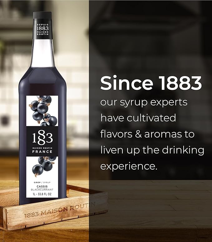 1883 Blackcurrant Syrup for Drinks, Made in France, 1 Liter Glass Bottle