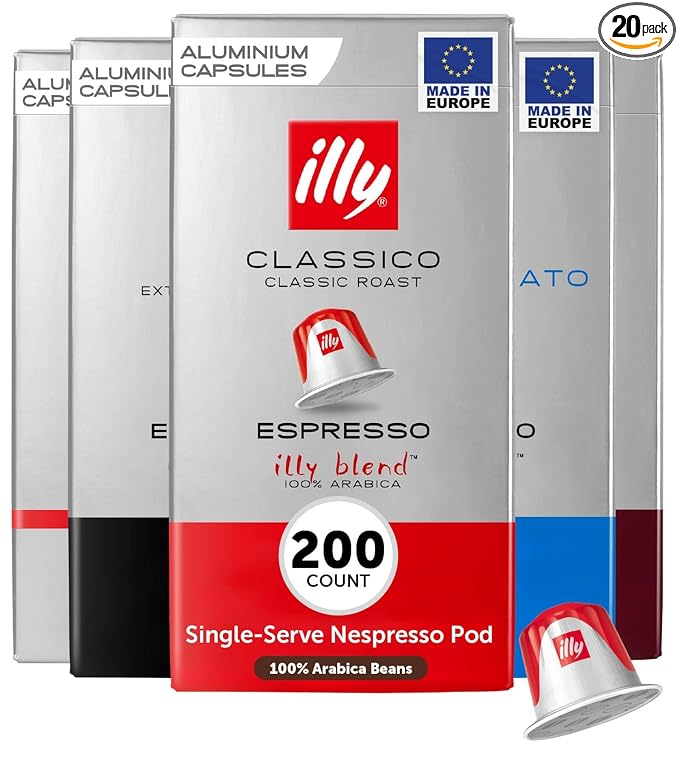 illy Espresso Compatible Capsules, Coffee Pods for Nespresso Original Line Machine, Classico, Forte, Intenso, Decaf, Lungo Roasts, 100% Arabica, Premium Italian Coffee, Single Serve, 10 Count, 20 Pack