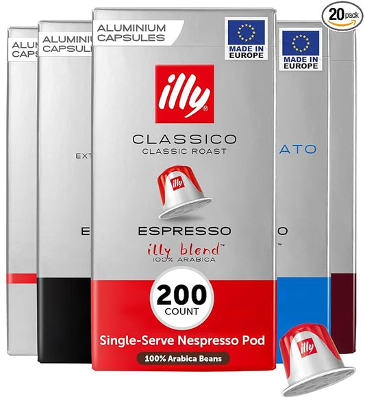 illy Espresso Compatible Capsules, Coffee Pods for Nespresso Original Line Machine, Classico, Forte, Intenso, Decaf, Lungo Roasts, 100% Arabica, Premium Italian Coffee, Single Serve, 10 Count, 20 Pack