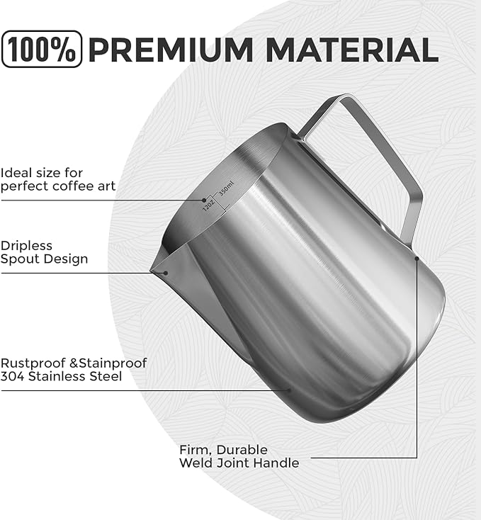 Milk Frothing Pitcher, 12 Oz/350 ML Milk Frother Steamer Cup Stainless Steel Espresso Cup with Decorating Pen