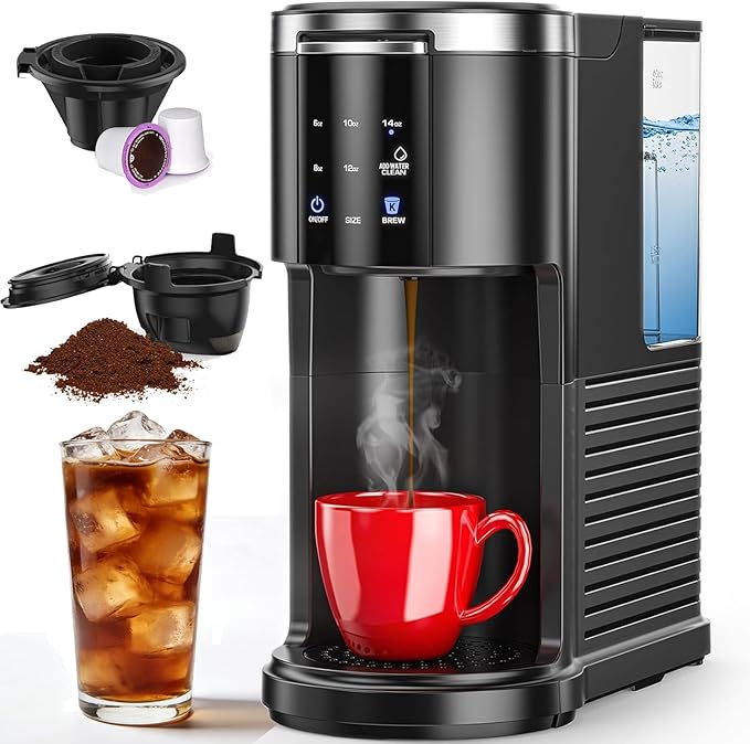COWSAR Single Cup Coffee maker, Coffee makers with 40 Oz Water Tank, single serve coffee machine 5 Brew Sizes Up To 14 Oz, Coffee machine with Capsule and Ground Coffee