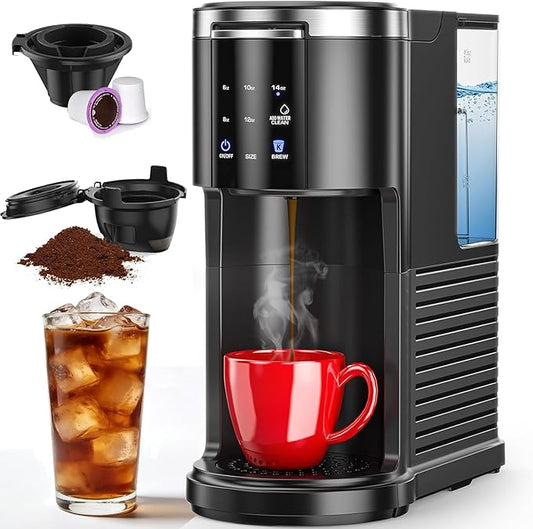 COWSAR Single Cup Coffee maker, Coffee makers with 40 Oz Water Tank, single serve coffee machine 5 Brew Sizes Up To 14 Oz, Coffee machine with Capsule and Ground Coffee