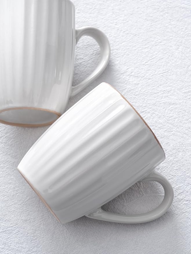 famiware Coffee Mugs Sets for 6, 12 oz Mug Set, Coffee Cups with Handle for Coffee, Tea, Cocoa and Milk, Microwave and Dishwasher Safe, White Stripe