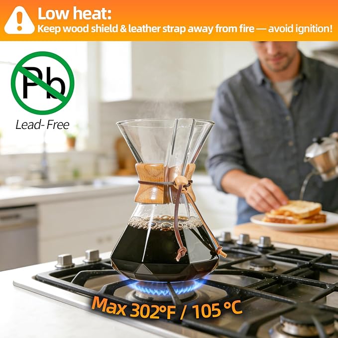 Pour Over Coffee Maker 34 OZ, 10 Cup Borosilicate Glass Drip Coffee Maker with Reusable Stainless Steel Filter and Cork Grip for Home Café 1000 ML (Diamond Shape)
