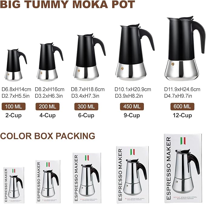DITOSH 2 Cup Stovetop Espresso Maker Stainless Steel Moka Pot Stove Top Percolator Italian Coffee Makers Capable Mocha Greca Machine Cafe Classic Induction Cookers for Home and Camping 100ml 3.3oz