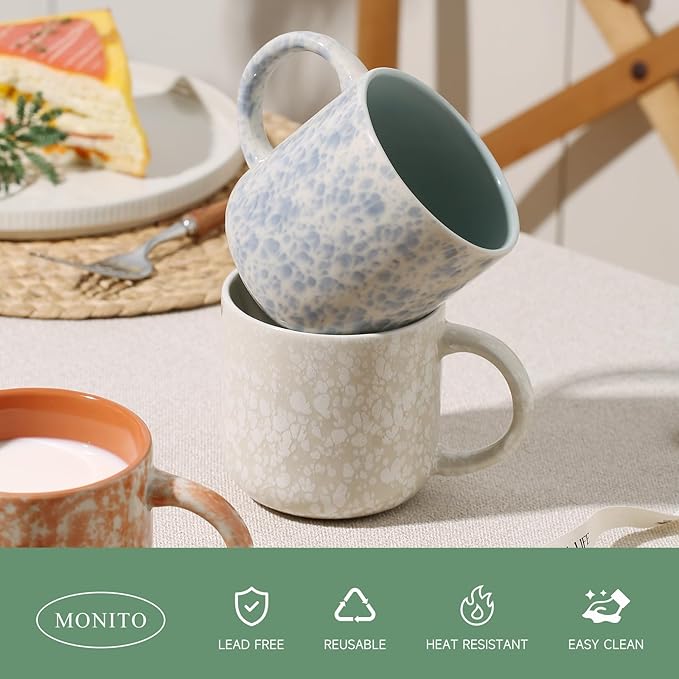 MONITO 12 OZ Coffee Mugs Set of 4, Modern Ceramic Coffee Mugs Set with handle for Tea/Latte/Cappuccino/Milk/Cocoa.