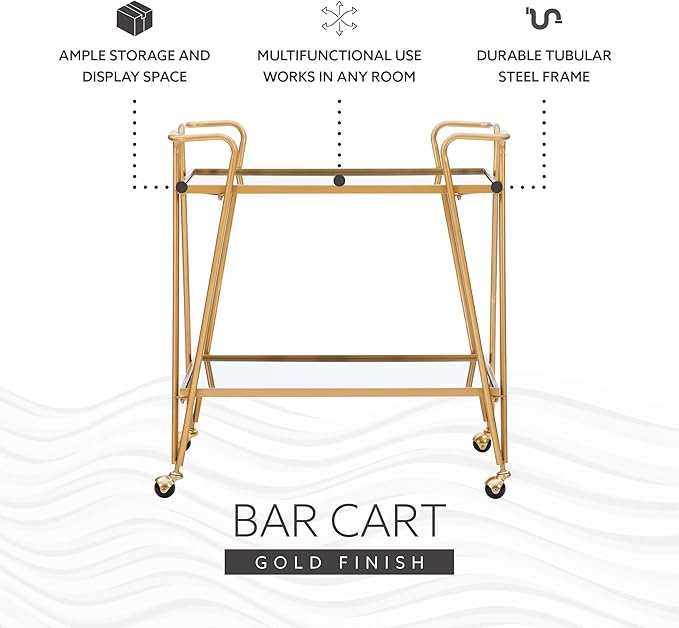 Linon Gina Mid-Century Bar Cart, Gold