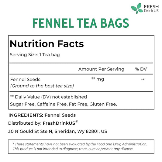 FreshDrinkUS, Premium 75 Fennel Seed Tea Bags – 100% Natural & Pure, Handmade Herbal Tea, Eco-Friendly, Fresh Aroma, Made with Natural Material Tea Bags. No Sugar, No Caffeine, No Gluten, Vegan.