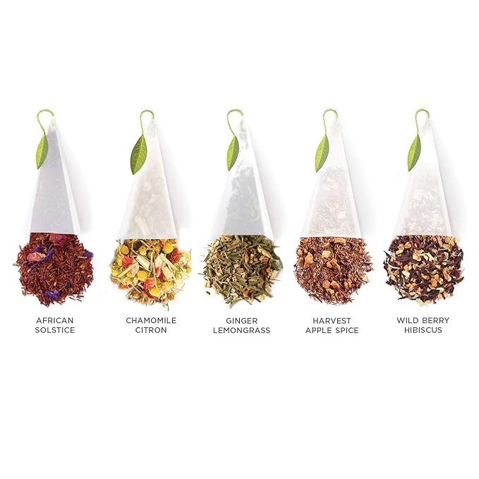 Tea Forte Premium Petite Presentation Box Gift Set Sampler, 10 Count, 2 of Each Blend Individually Wrapped Handcrafted Pyramid Infuser Bags, Herbal Tea