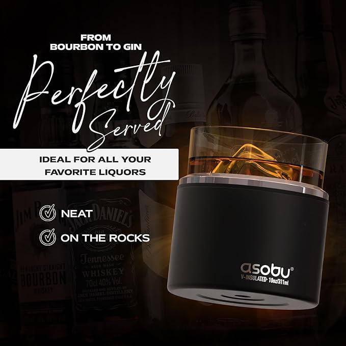asobu Whiskey Sleeve Glass – Insulated Bourbon Tumbler with Premium Rocks Glass, BPA-Free, Double-Wall Stainless Steel, Keeps Drinks Cold Longer, 10.5oz