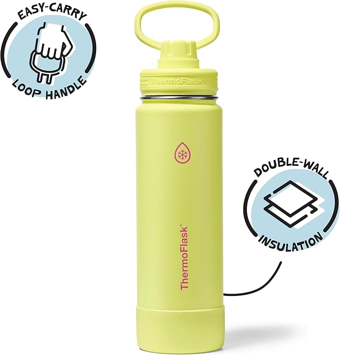 ThermoFlask 24 oz Double Wall Vacuum Insulated Stainless Steel Water Bottle with Spout Lid, Unmellow Yellow