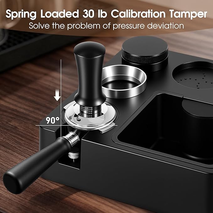51mm Espresso Accessories Kit, Espresso Knock Box and Tamping Station, Coffee Tamper, Distributor, WDT Distribution Tool, Dosing Funnel and Puck Screen Set Fits Delonghi 51 mm Portafilter
