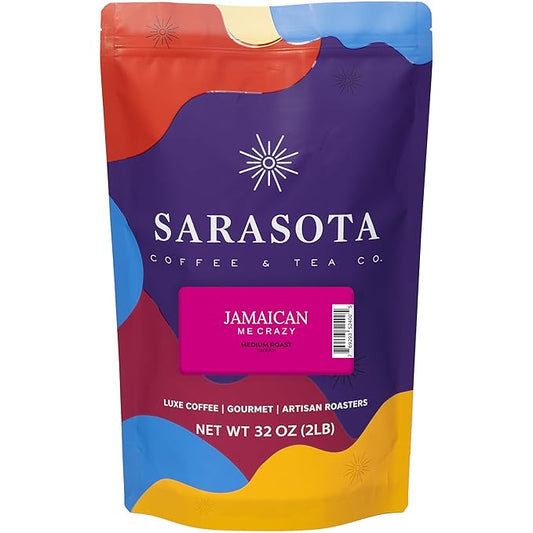 2 lb Jamaican Me Crazy Ground Coffee | Tropical Flavored Coffee with Vanilla Caramel Rum | Bulk Medium Roast Flavored | Specialty Grade | 32 oz