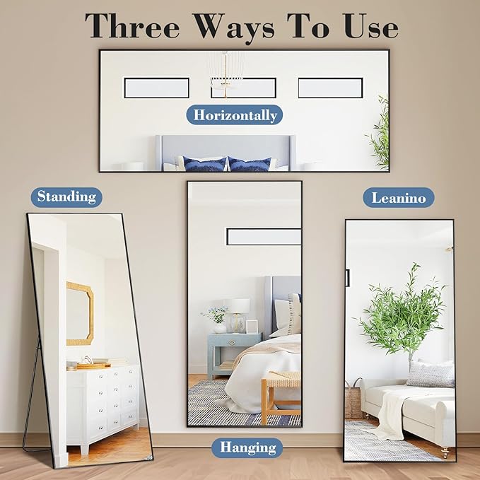 NEWBULIG Full Length Mirror, Upgraded Body Wall Mirrors with Shatter-Proof Glass, Floor Standing Mirror, Home Wall Decor
