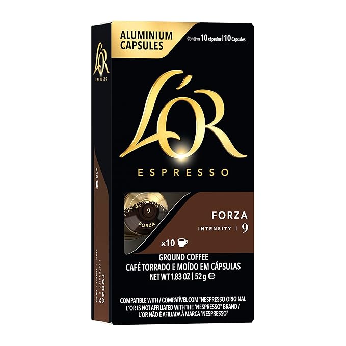 L'OR Espresso Capsules, 10 Count Forza, Single-Serve Aluminum Coffee Capsules Compatible with the L'OR BARISTA System & *Nespresso Original Machines, 10 Count (Pack of 1)