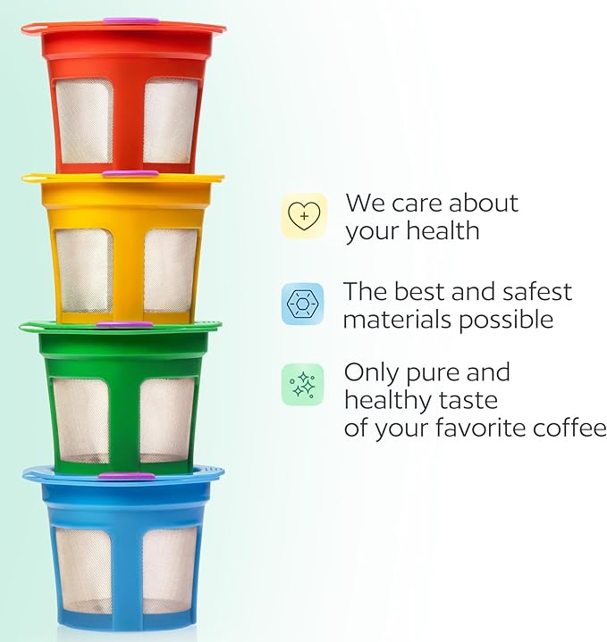 4 Pack Reusable K Cups for Keurig Coffee Makers – BPA-Free Refillable Coffee Pods, 4 Colors – Compatible with Keurig Brewers