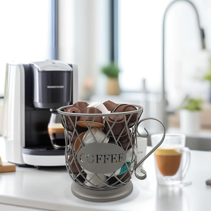 Coffee Pod Storage Basket, Capsule Holder for 35 K Cup Organizer, Bar Countertop Decor - Silver