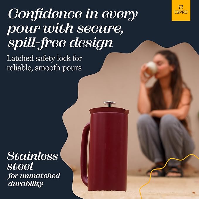 ESPRO P7 French Press Coffee Maker - Double-Walled Stainless Steel Insulated with Micro-Filter, 32 Ounces, Cranberry