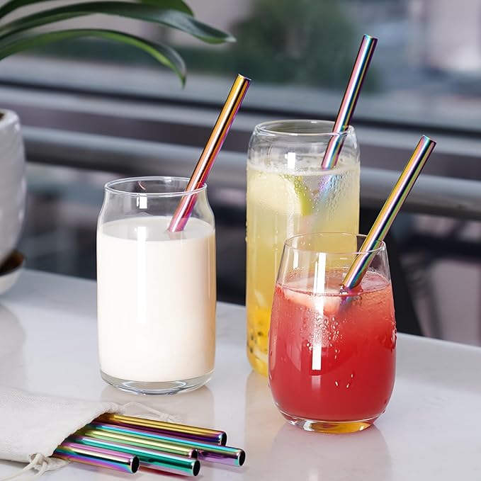 NiHome 6-Pack Iridescent Stainless Steel Drinking Straws, Compatible with Owala FreeSip 40oz, Food-Grade Rust-Resistant Material, Includes Cleaning Brushes & Travel Storage Bag