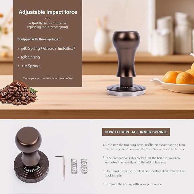 58mm Espresso Tamper with Mat Flat Stainless Steel Base,Spring-Loaded Calibrated-Espresso Hand Tampers,Barista Tools Coffee Tamper for Espresso Coffee Machine