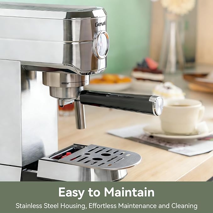 Gevi Espresso Machine 20 Bar - Auto Milk Frother & Steam Wand, NTC Temp Control, Compact Stainless Steel Cappuccino Maker, Gift for Coffee Lovers & Home Baristas