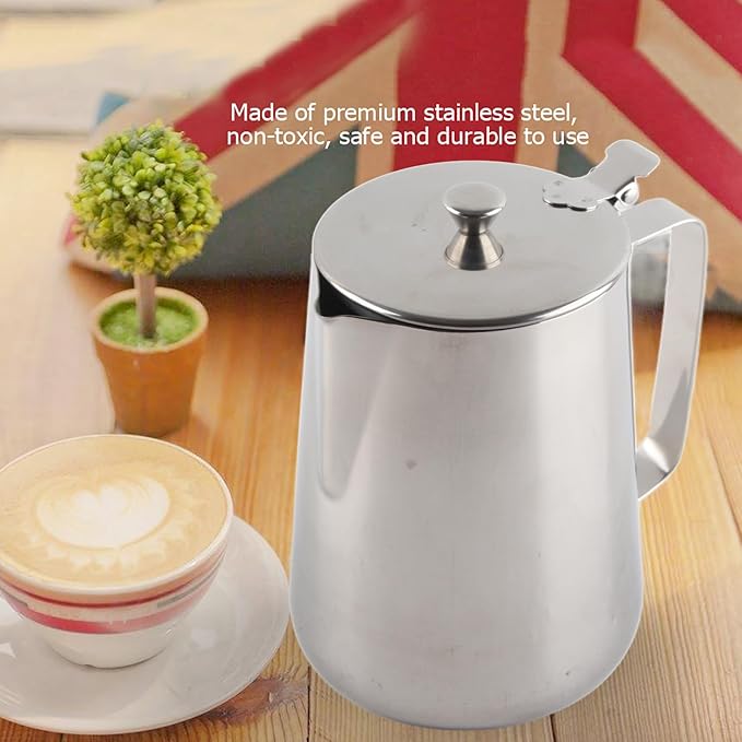 Stainless Steel Coffee Cup Mug Milk Frothing Pitcher Jug with Lid for Latte Coffee Art Stainless Steel Milk Jug Latte Art Frothing Pitcher Latte Coffee (2000ml) Creamers