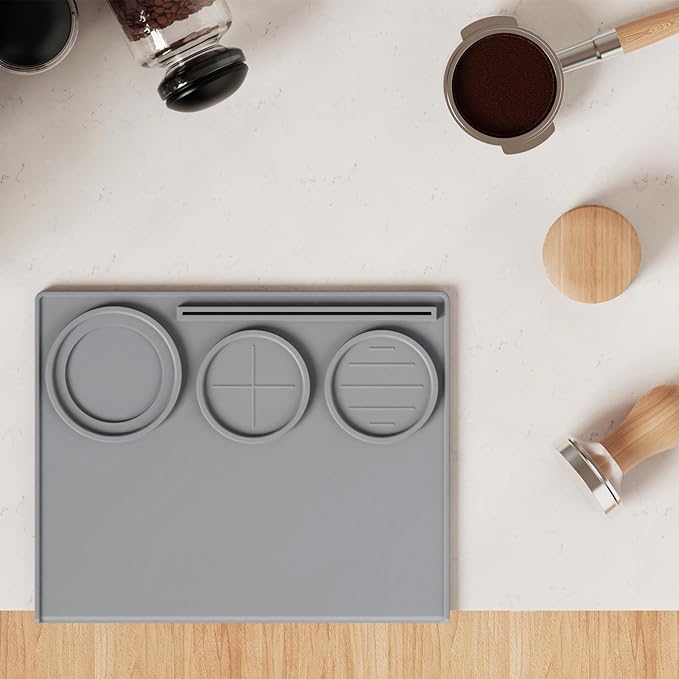 Espresso Tamping Mat, Coffee Tamper Mat, Espresso Mat for Counter, Silicone Tamper Mat, Food-grade, Non-Slip, Waterproof, Heat Resistant (Gray, 25x20x2cm)