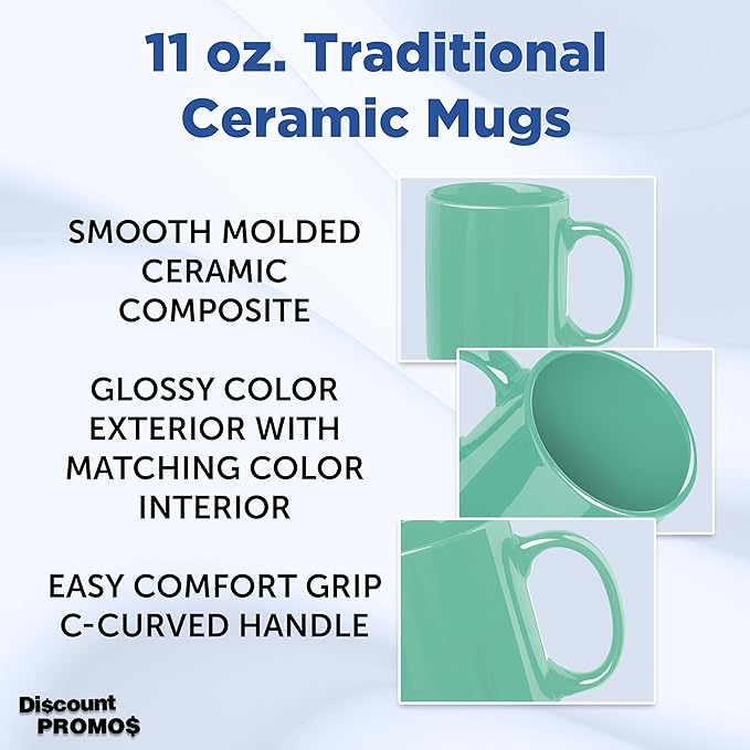 DISCOUNT PROMOS Ceramic Coffee Mugs 11 oz. Set of 10, Bulk Pack - Coffee cup set, Iced coffee cup, Gaming mug - Teal
