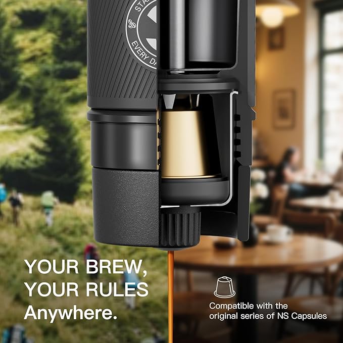 STARESSO TRAVEL NS Portable Espresso Maker, Ultra-Light Manual Coffee Machine, Compatible with Nespresso Original Pods, Perfect for Travel Camping Hiking