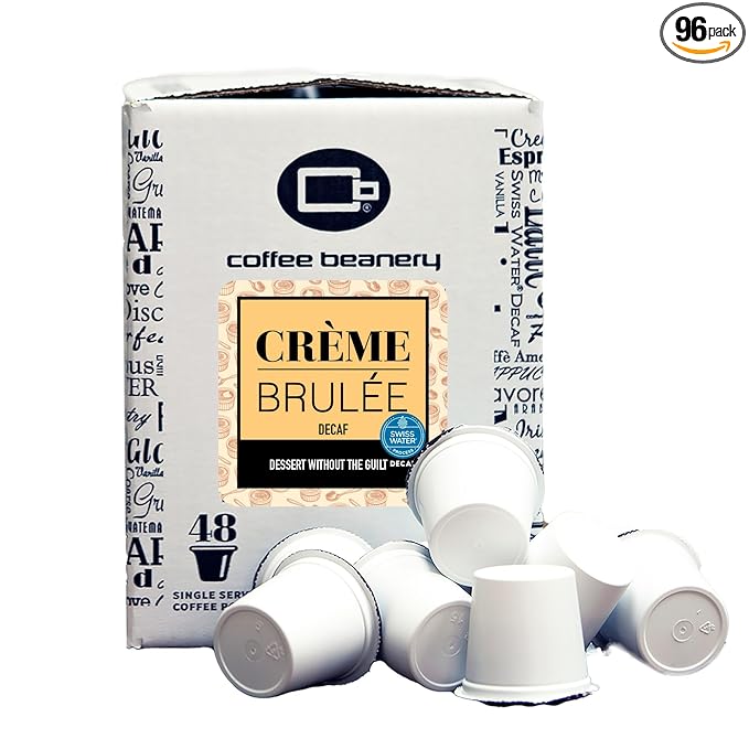 Creme Brulee Decaf Coffee Pods by Coffee Beanery | 96ct Bulk Flavored Decaf Coffee Pods Medium Roast Coffee