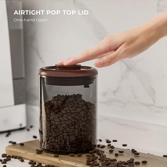 Coffee Canisters with Airtight Lids- Amber Glass Coffee Container with One-Way Valve to Lock in Freshness - Ideal for Coffee Bean, Dry Food Storage, Compact 6OZ Jar for Countertop, 2 Pack