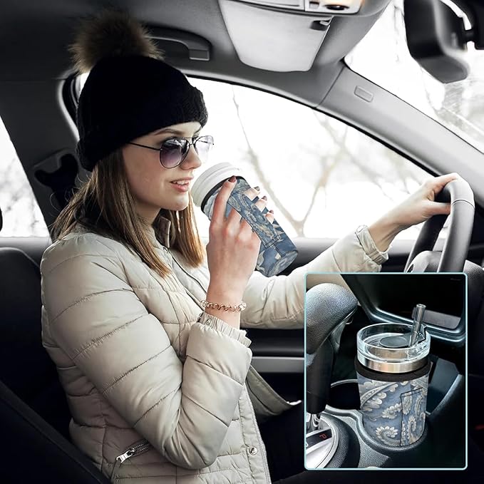 Reusable Iced Coffee Cup Sleeve Paisley Neoprene Insulated Sleeves Cup Holder with handle Idea for 24oz - 28oz